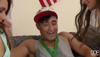 Milf in green dress gives a BJ and gets a facial